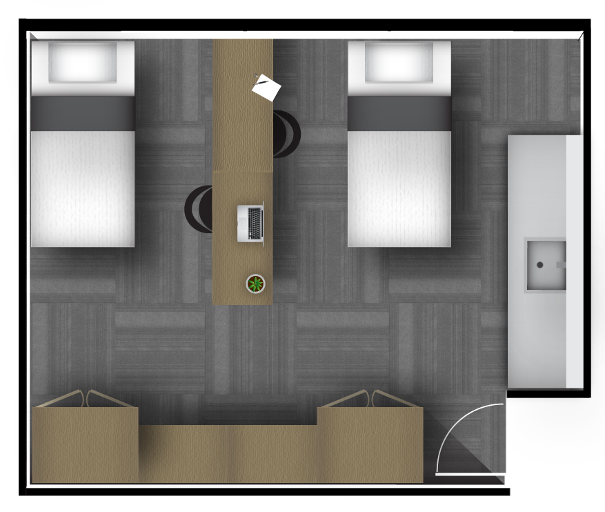 Floor plan of a Pitman Hall Double room.